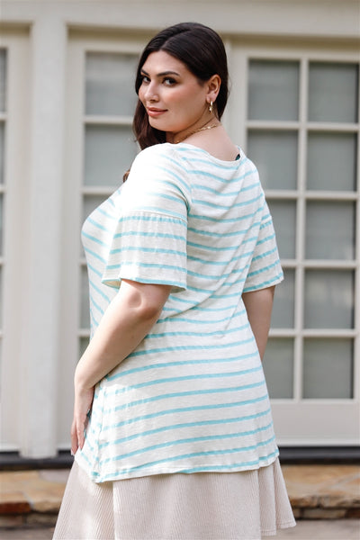 Plus Stripe Bell Short Sleeve Top